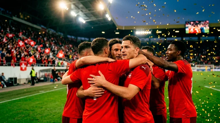 Équipe nationale suisse célébrant une victoire lors des qualifications pour la Coupe du Monde 2026