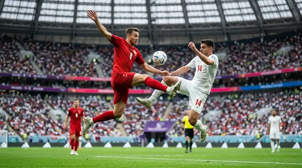 Joueurs s'affrontant pour le ballon lors d'un match de Coupe du Monde