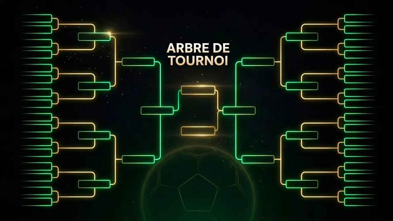 Représentation d'un tableau à élimination directe d'un tournoi de football